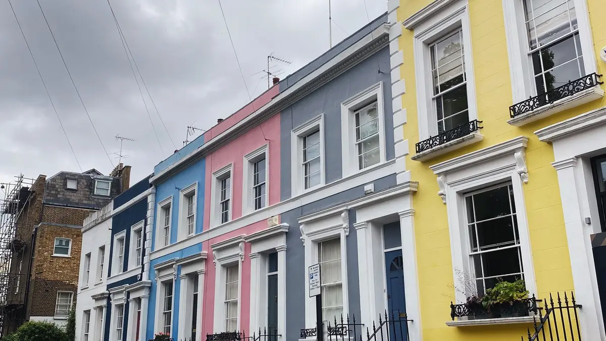 Row of colourful painted terraced houses