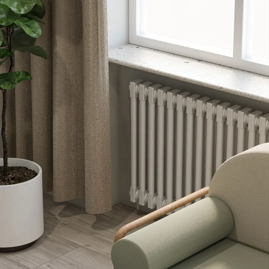 Radiator under a window in a bright living room